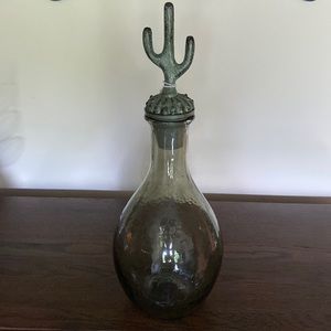 NWT RF Home Fashion (from Pier 1)  Green Glass Carafe with Metal Cactus Stopper